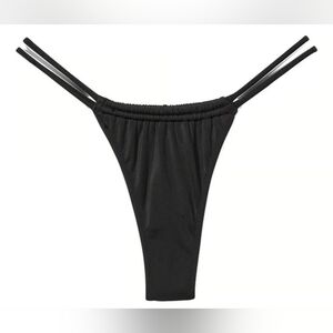 M XL VS Swim Ruched Shell Shine Itty Bitty Thong Bikini Bottom Black